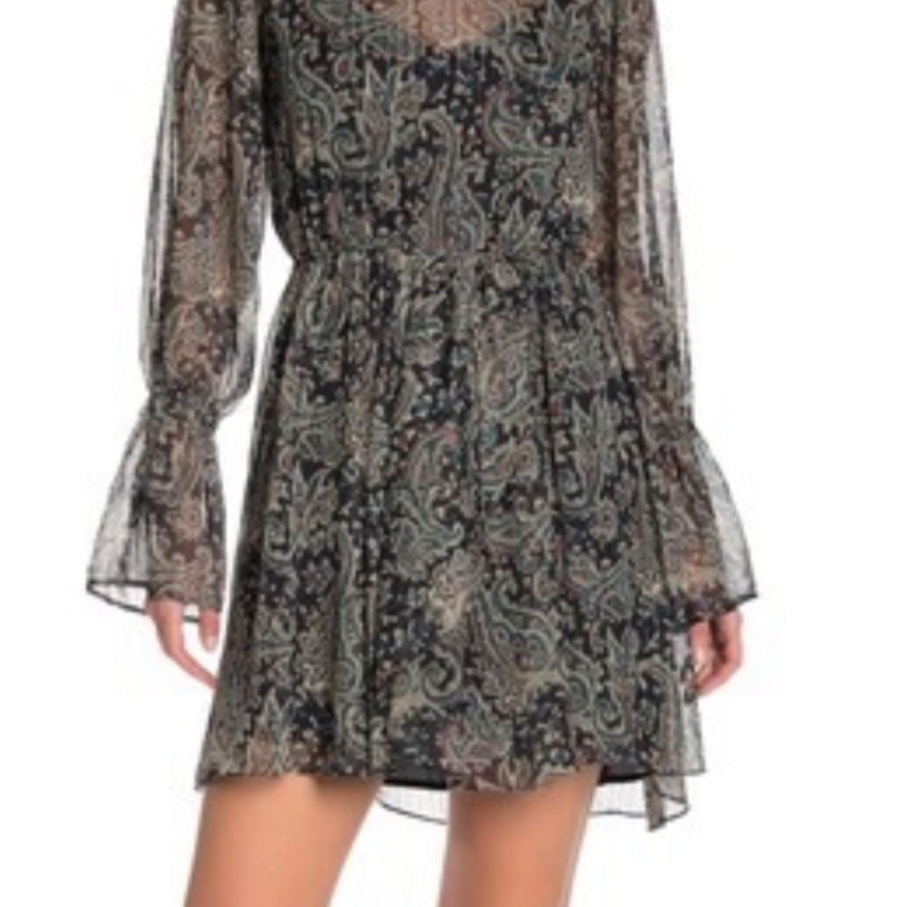 Joie Black Paisley Long-Sleeve Mini Dress